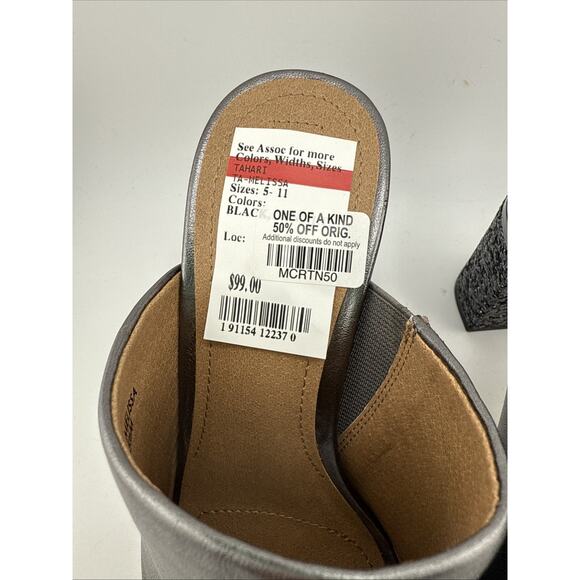 Tahari Melissa Women's Sz 5.5 M‎ Leather Mule Sandals Glitter Heel Gray NWOB - Picture 4 of 10